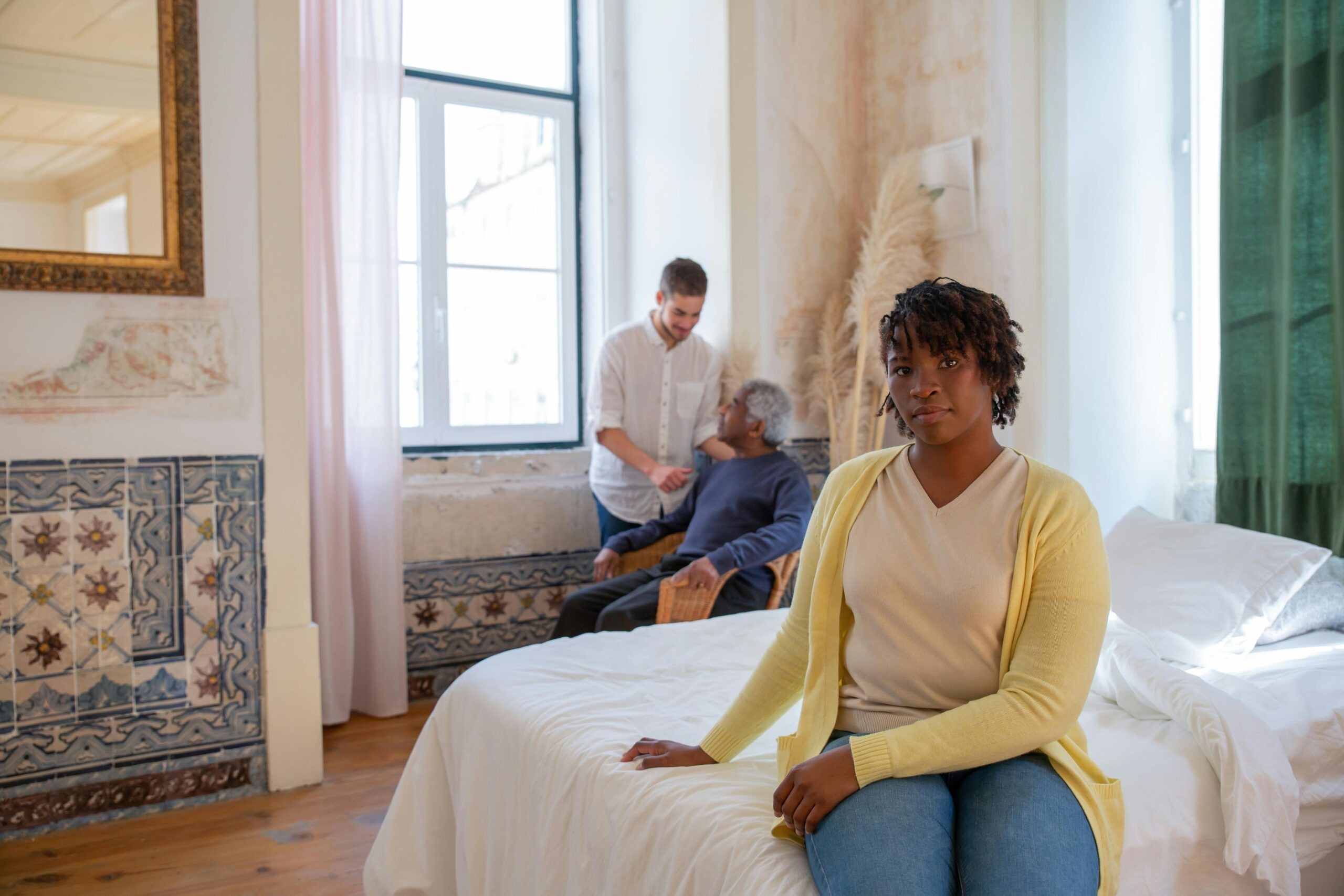 Caregiver visiting senior woman at home