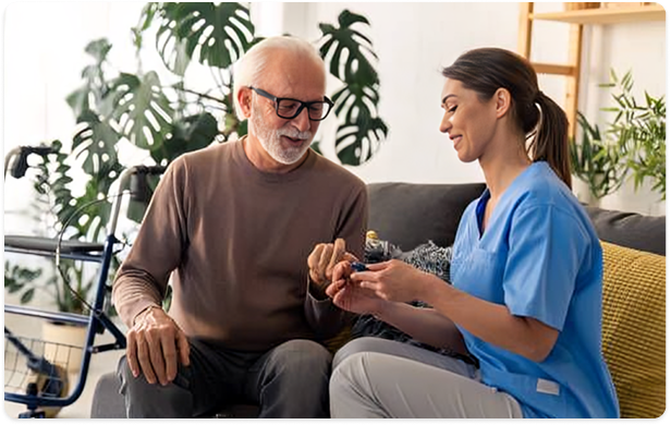 Home care nurse consulting with elderly man